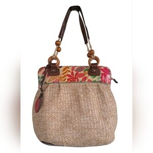 Merona Floral Accent Tan Tote Bag